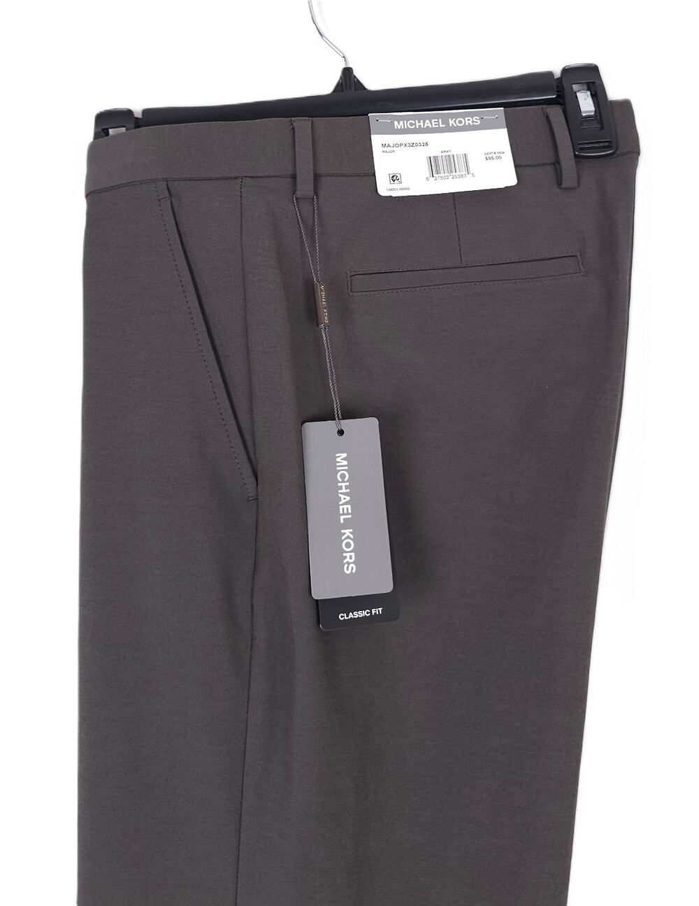 Michael Kors Mens Classic Fit Dress Pants 30x30 Army Green Solid Stretch Cotton
